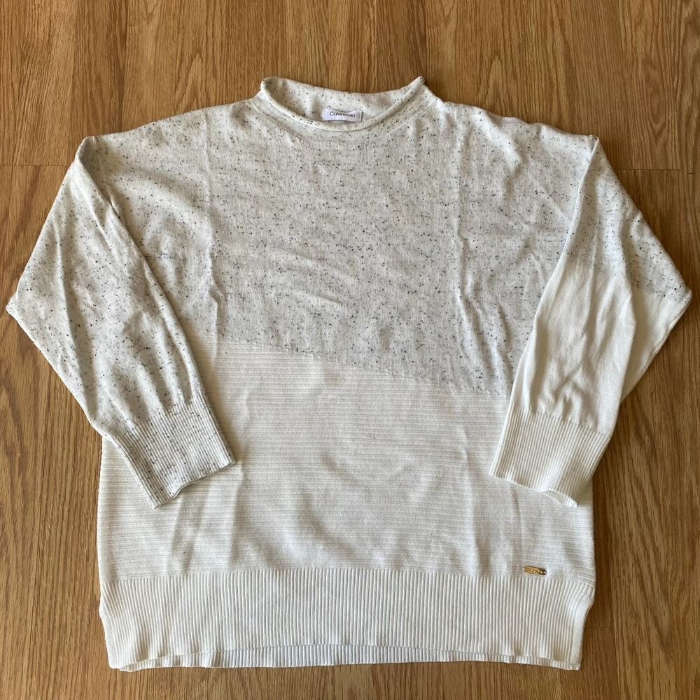 Calvin Klein Asymmetrical Colorblock Speckled Sweater White